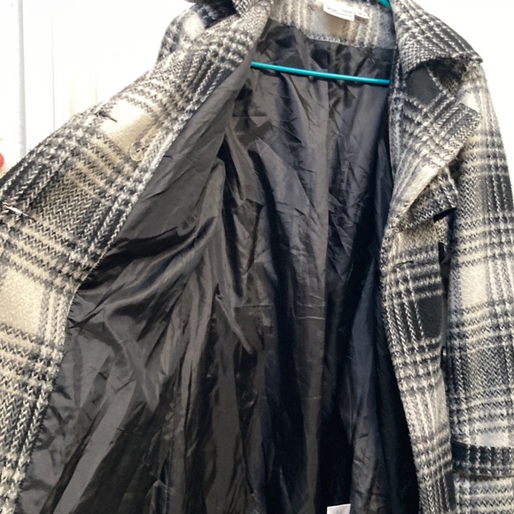 Plaid B/W Double Breastfed Car Coat Sz L - Picture 11 of 11